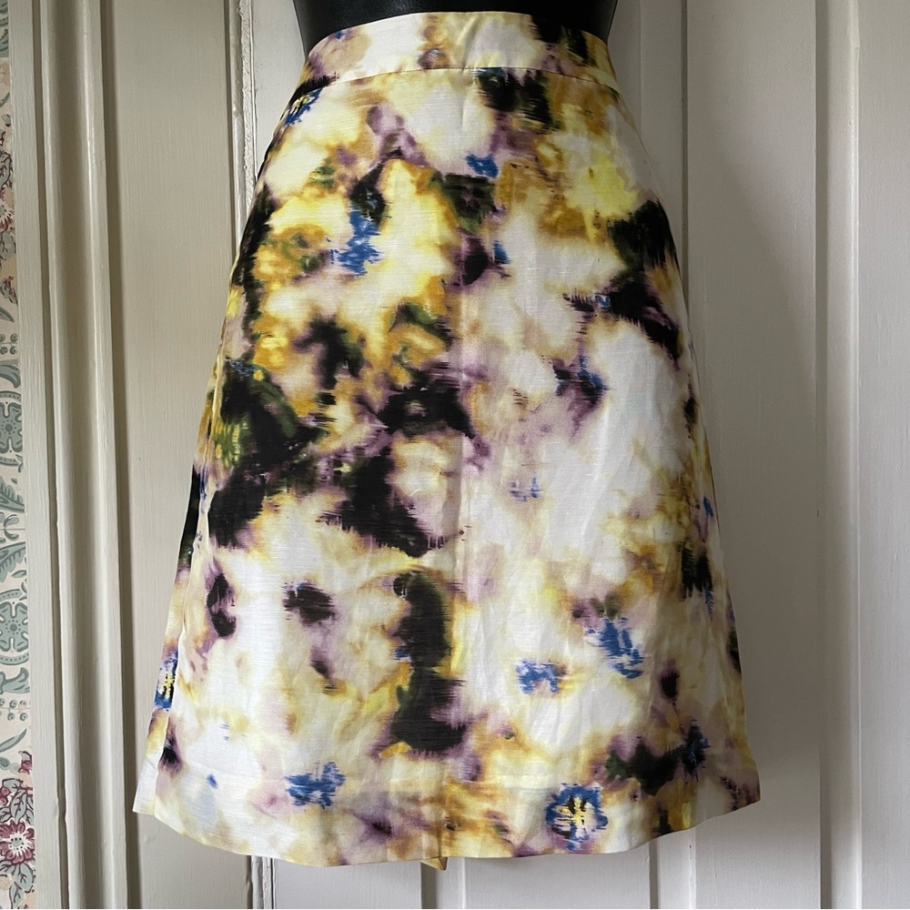 J CREW Abstract Yellow Blue Black Floral Skirt